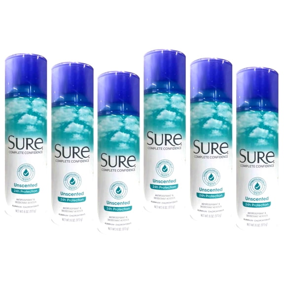 Sure Deodorant 6 Ounce Aerosol Unscented (177ml) (6 Pack)