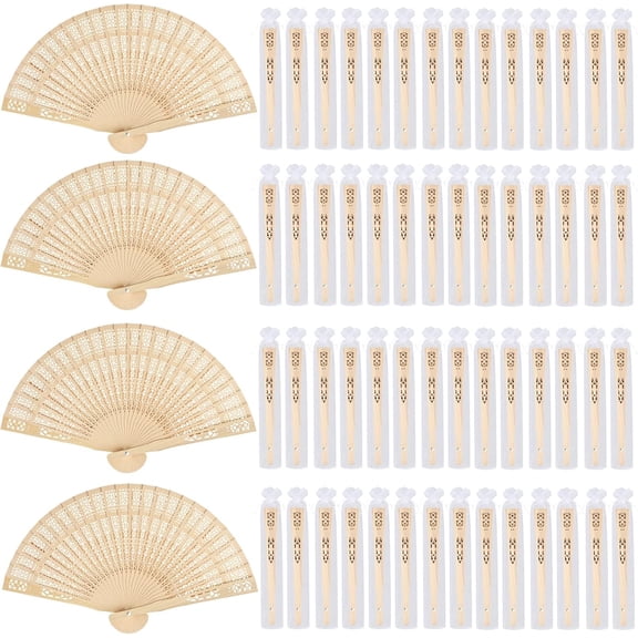 Set of 12 Wood Hand Held Folding Fans w/Gift Bags for Party Favors, Party Decor