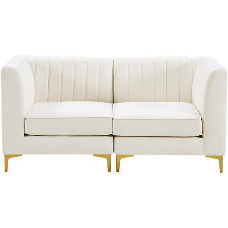 Pemberly Row Contemporary Velvet Modular Sofa with Deep Channel Tufting in Cream