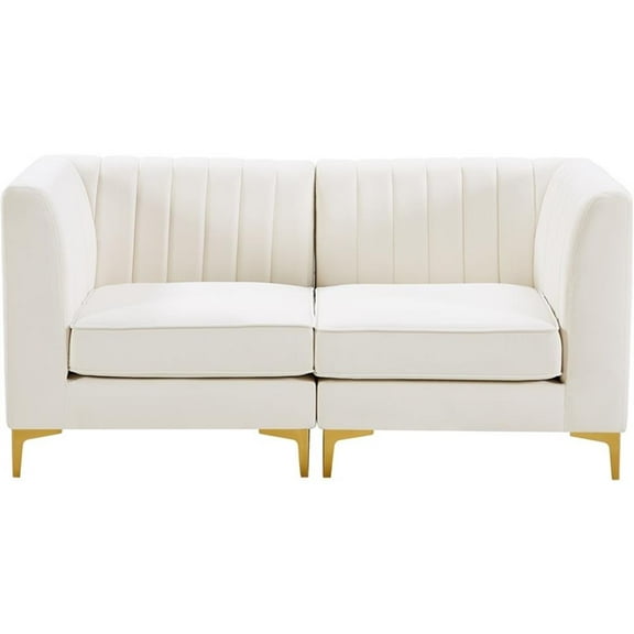 Pemberly Row Contemporary Velvet Modular Sofa with Deep Channel Tufting in Cream