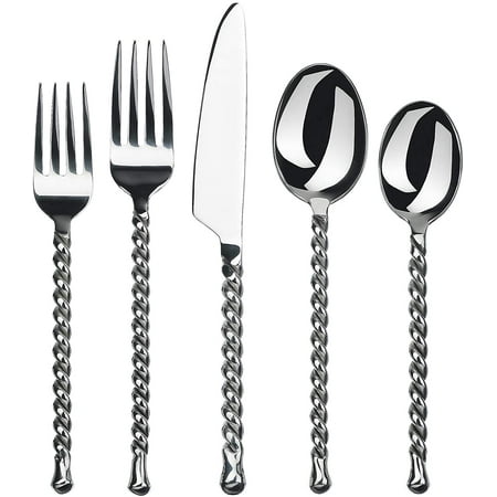 

Gourmet Settings 20-Piece Silverware Silver Tear Collection Polished Stainless Steel Flatware Sets Service for 4 Kitchen Cutlery Utensil Knife/Fork/Spoons Dishwasher Safe