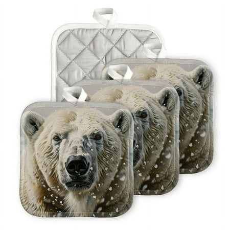 

Bahomeck Pot Holder 4Pcs Polar Bear In The Snow Square Heat Resistant Hot Pads For Kitchen Cooking Oven With Hanging Loop Potholder Easy To Store