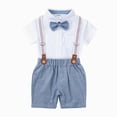 thumbnail image 2 of Toddler Wedding Outfit Boy Toddler Baby Boy Clothes Suit Tropical Palm Leaf Print Shirt, Green Suspender Shorts and Bow Tie Toddler Boy Summer Outfit, 2 of 5