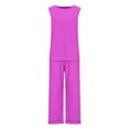 thumbnail image 4 of Itsame Womens 2 Piece Sets, Crewneck Sleeveless Tops Pants Cotton Linen Outfits Purple M, 4 of 6