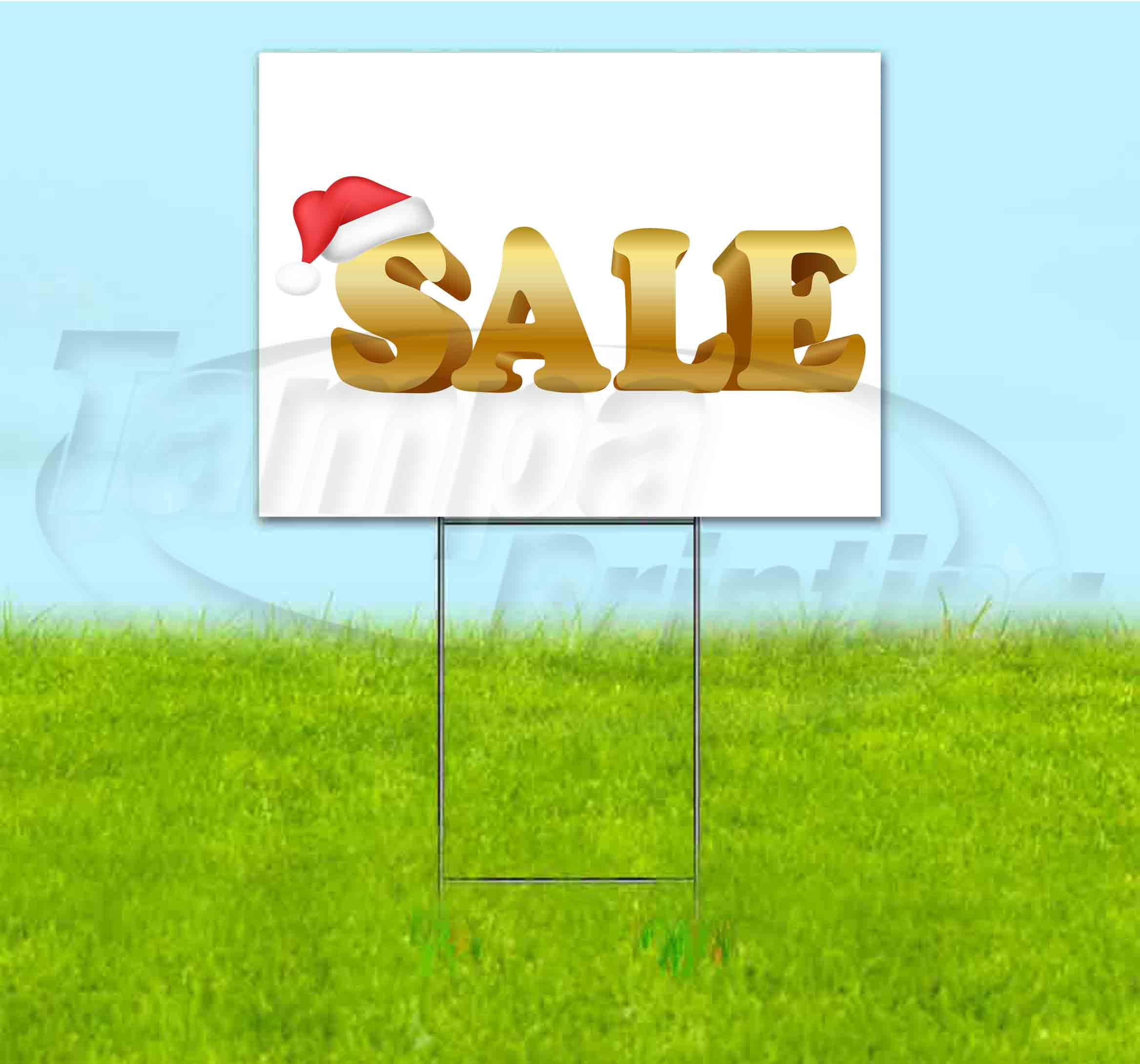 Sale Santa Hat (18" x 24") Yard Sign, Includes Metal Step Stake