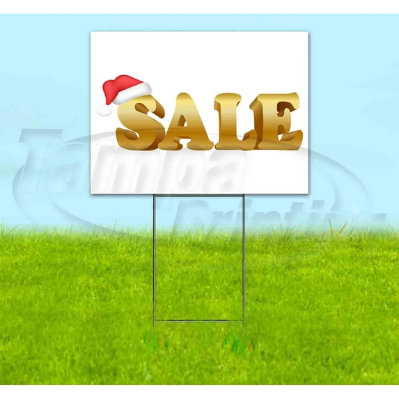 Sale Santa Hat (18" x 24") Yard Sign, Includes Metal Step Stake