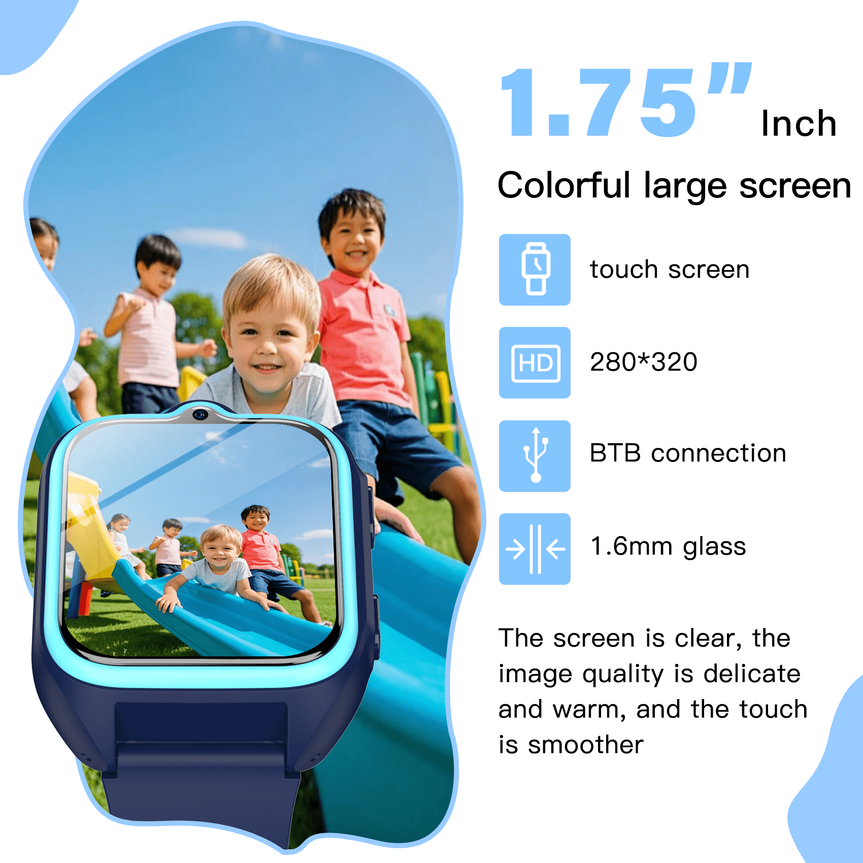 LUOMATE 1.75" Kids Smart Watch for Boys & Girls - 32 Learning Games, Music Player, Pedometer, IP68 Waterproof, Habit Tracker, Alarm & Calculator (Blue)