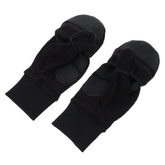 Half Finger Flip Gloves Thermal Wool Fishing Ski Men's Black