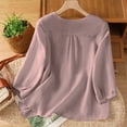 thumbnail image 5 of Women's Cotton Linen Embroidered V Neck Short Sleeve T Shirt Loose Summer, 5 of 5