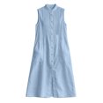 thumbnail image 5 of Ovbmpzd Linen Womens Summer Dresses Midi Pleated Light Blue Shift Dress Casual Sleeveless Button Down Dresses,M, 5 of 6
