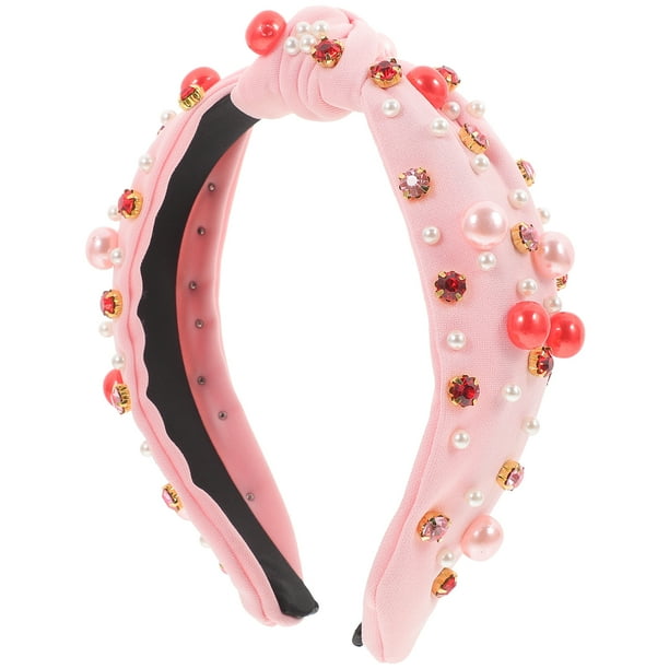 Diadema ancha con perlas y diamantes de imitación para mujer, diadema decorativa anudada.