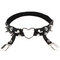 thumbnail image 1 of Anillo de pierna de liga gótica, 2 PCS Liga de pierna elástica con tachuelas de corazón Tirante ajustable punk con 2 clips de metal, cinturones de pierna de arnés con clips, negro brillar Electrónica, 1 of 4
