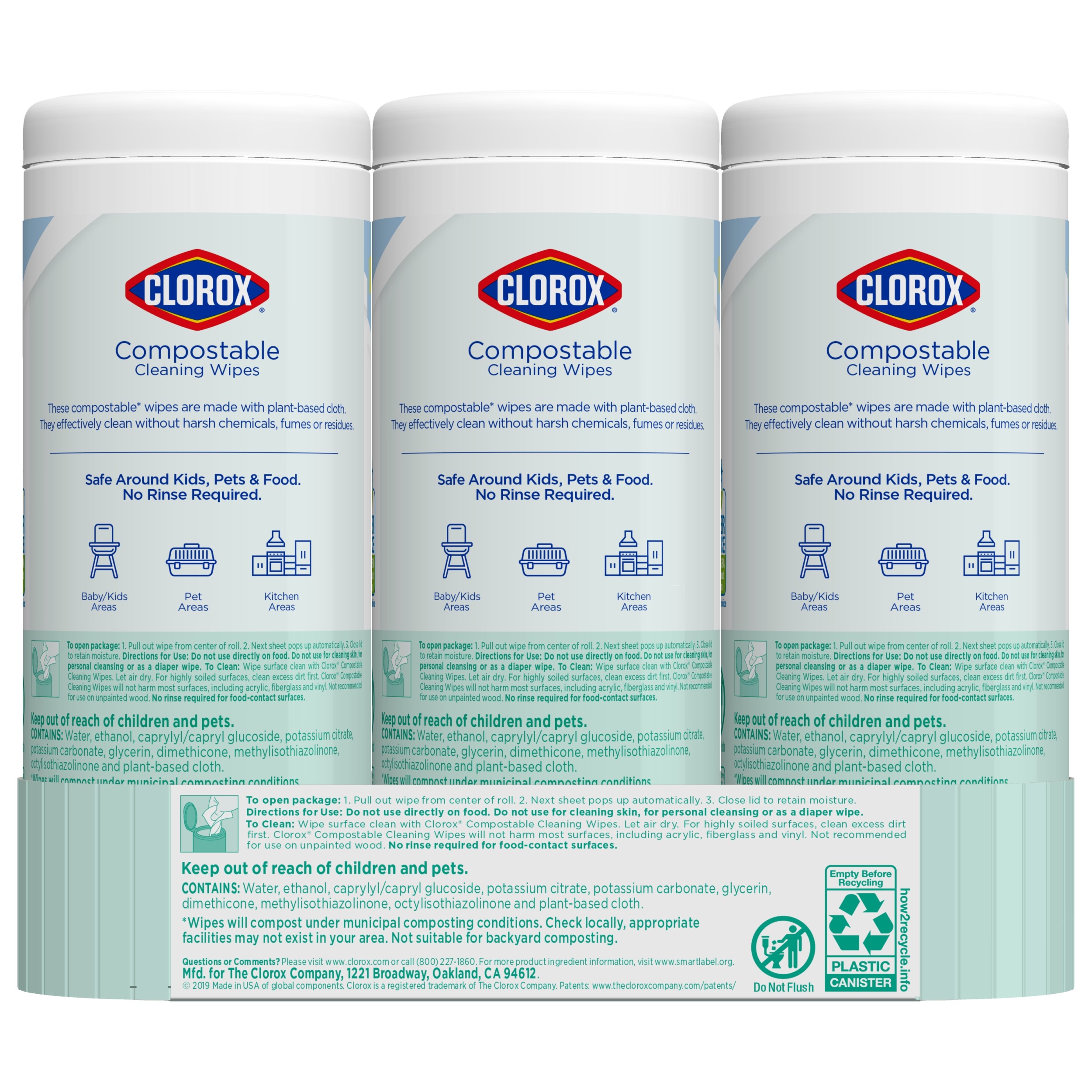 Clorox Compostable Cleaning Wipes - All Purpose Wipes - Unscented, Free & Clear, 35 Count Each - Pack of 3 - image 5 of 12