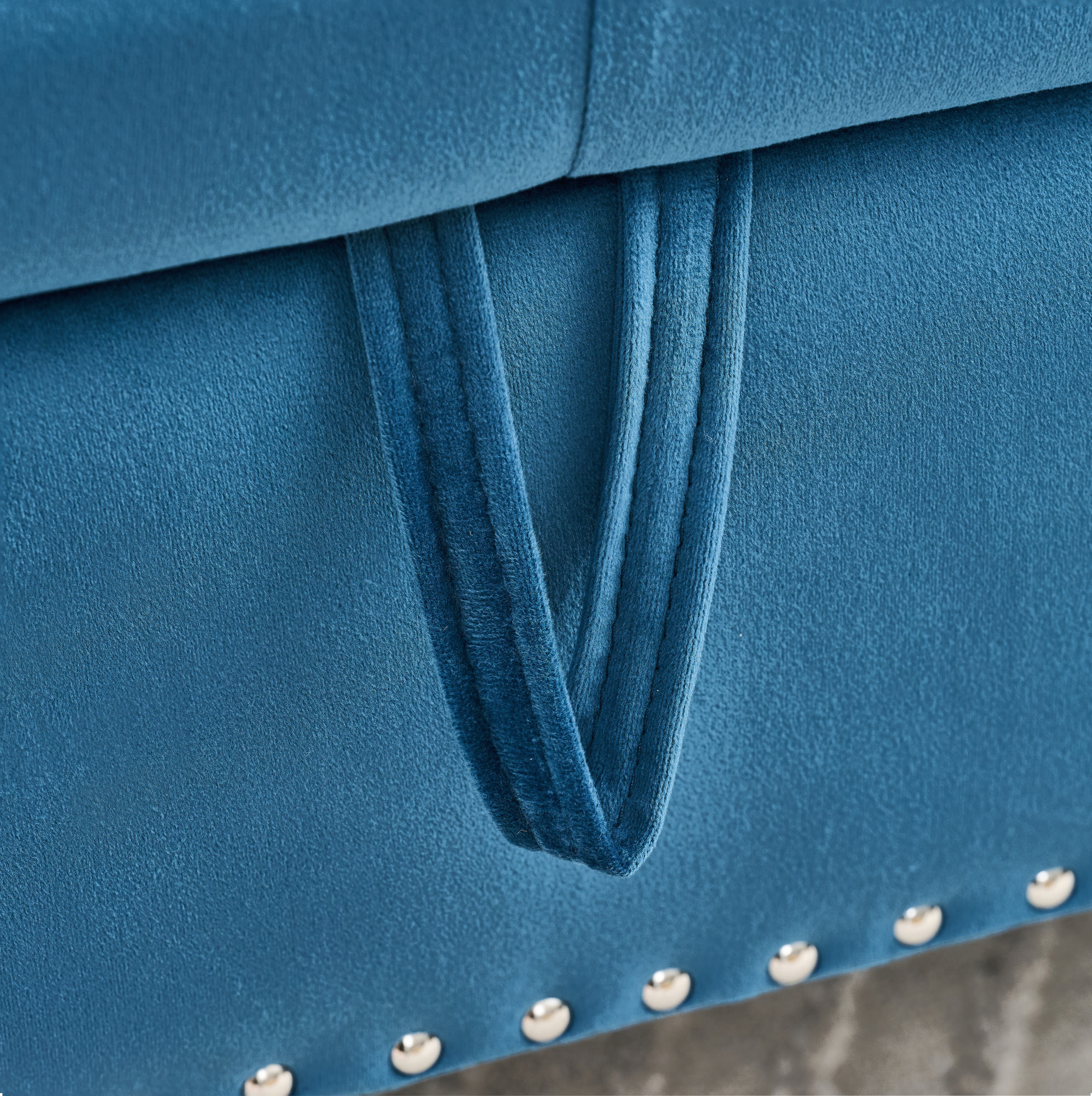 Velvet Storage Bench with Crystal Buttons and Pillow, 62.2-Inch Ottoman with Safety Hinge Design for Bedroom and Living Room, Blue