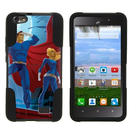 Huawei Raven LTE H892L STRIKE IMPACT Dual Layer Shock Absorbing Case with Built-In Kickstand - SuperHero Couple