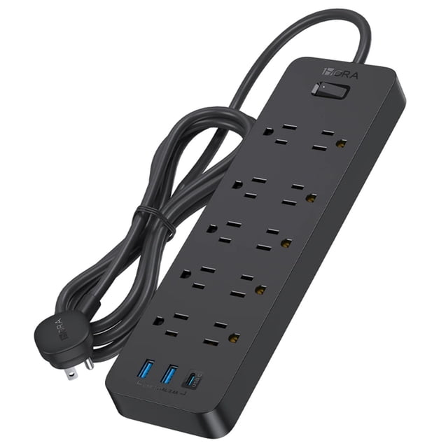 Multicontacto 10 Tomas Corriente CA 2 USB Tipo A 1 Tipo C 1905W Negro