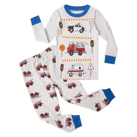 BOOMNY Boys 2 Peice Pajamas Sets Cartoon Long Sleeve Sleepwear Tops Pants Pjs Set for Kids Cozy Loungewear Homewear