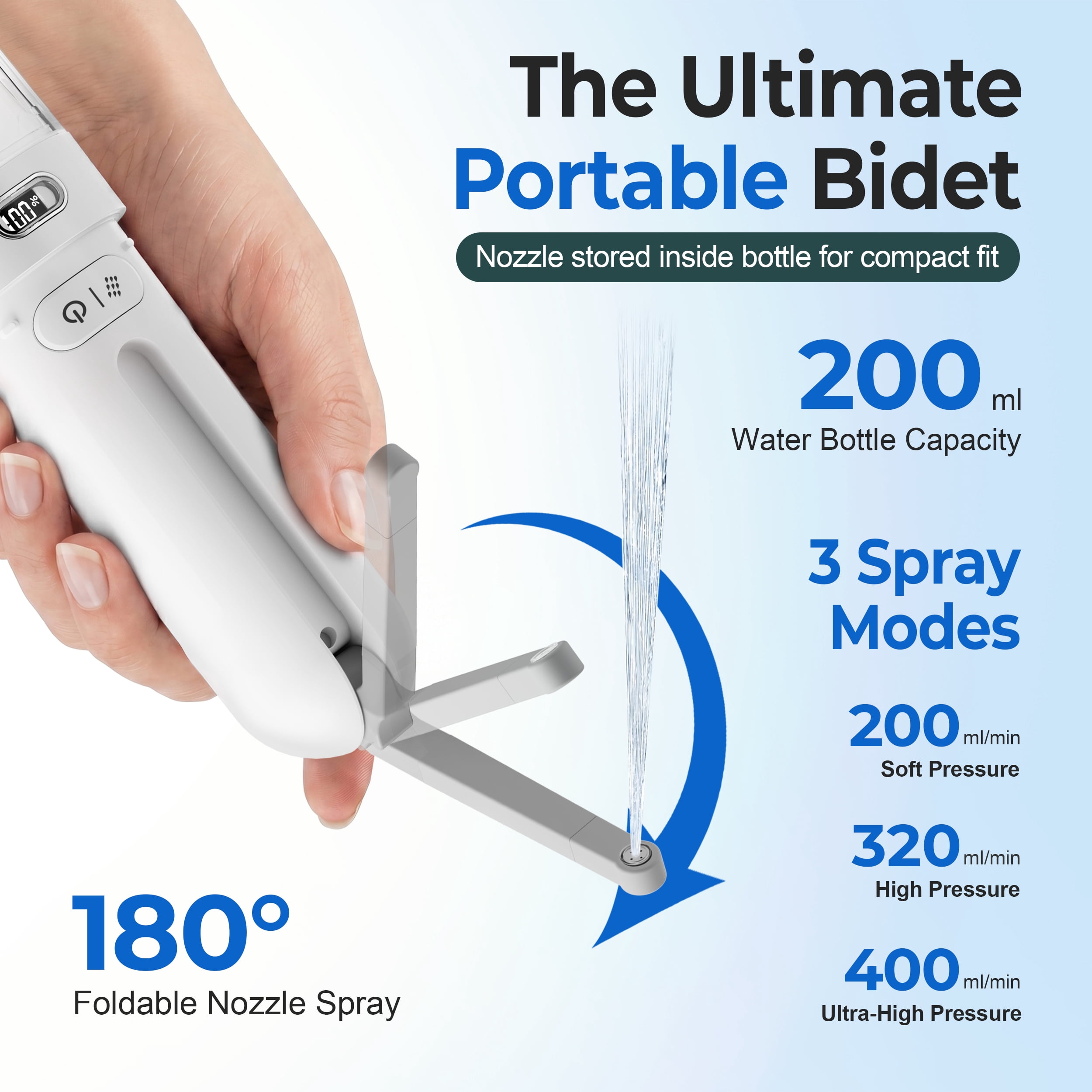 WeWi HLTH Electric Travel Bidet for Ultimate Personal Hygiene Cleaning at Home and Camping, Rechargeable Porable Bidet Sprayer with 3 Pressure | Waterproof, White