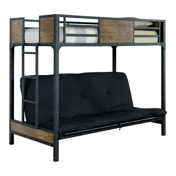 Furniture of America Baron Metal Twin over Futon Bunk Bed in Black