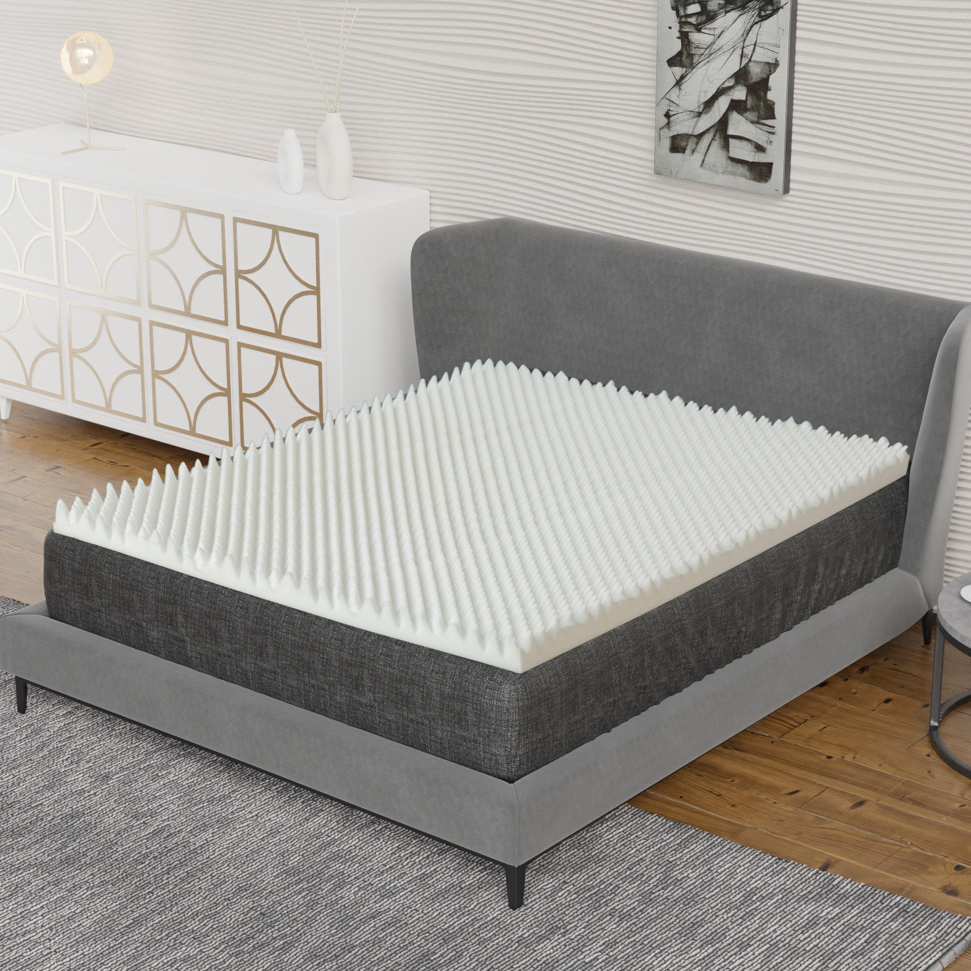 Continental Sleep, 3" Convoluted Egg Shell Foam Mattress Topper, King, White