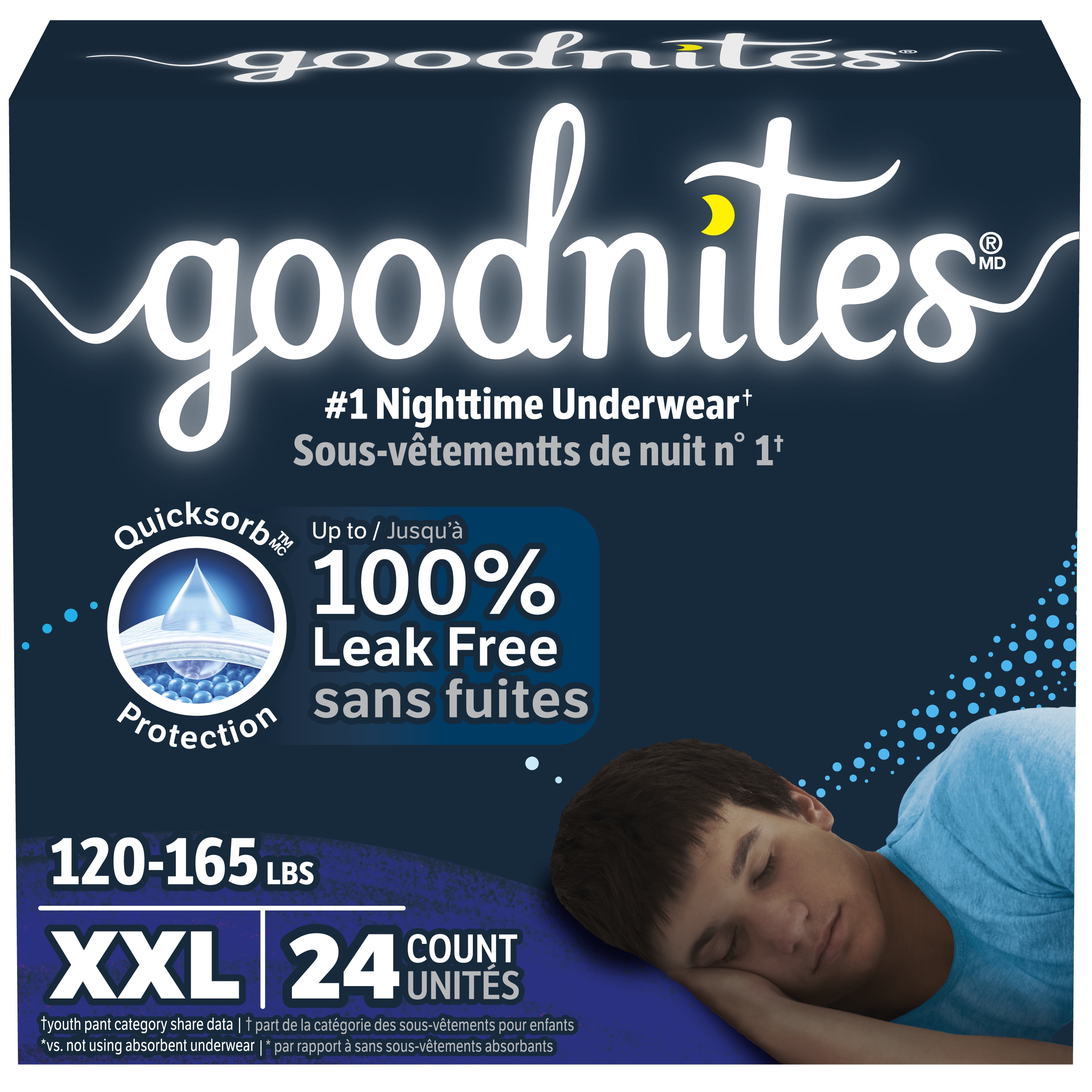 Sous-vêtements de nuit Goodnites pour garçons, TG (43 à 64 kg [95 à 140 livres] et plus), 24 sous-vêtements