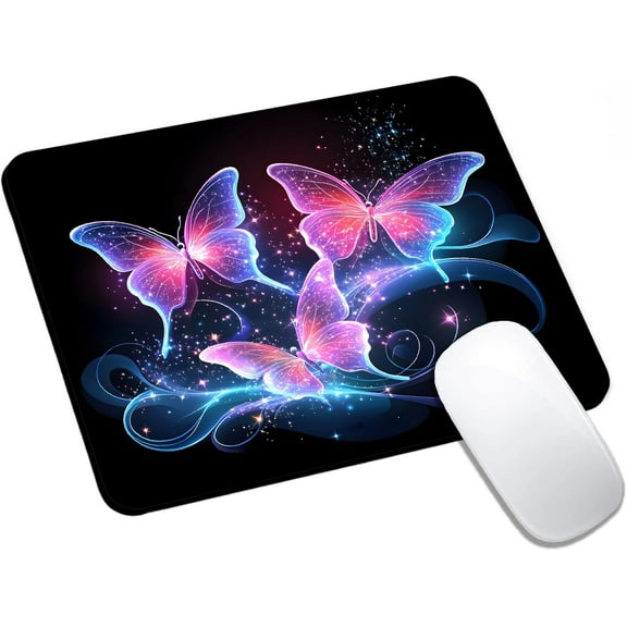 Mouse Pad, Cute Glitter Butterfly Mouse Pads for Desk, 9.5" x 7.9" Non-Slip Rubber Base Computer Mousepad with Women, Portable Square Design for Wireless Mouse and Pad Laptop Office & Travel