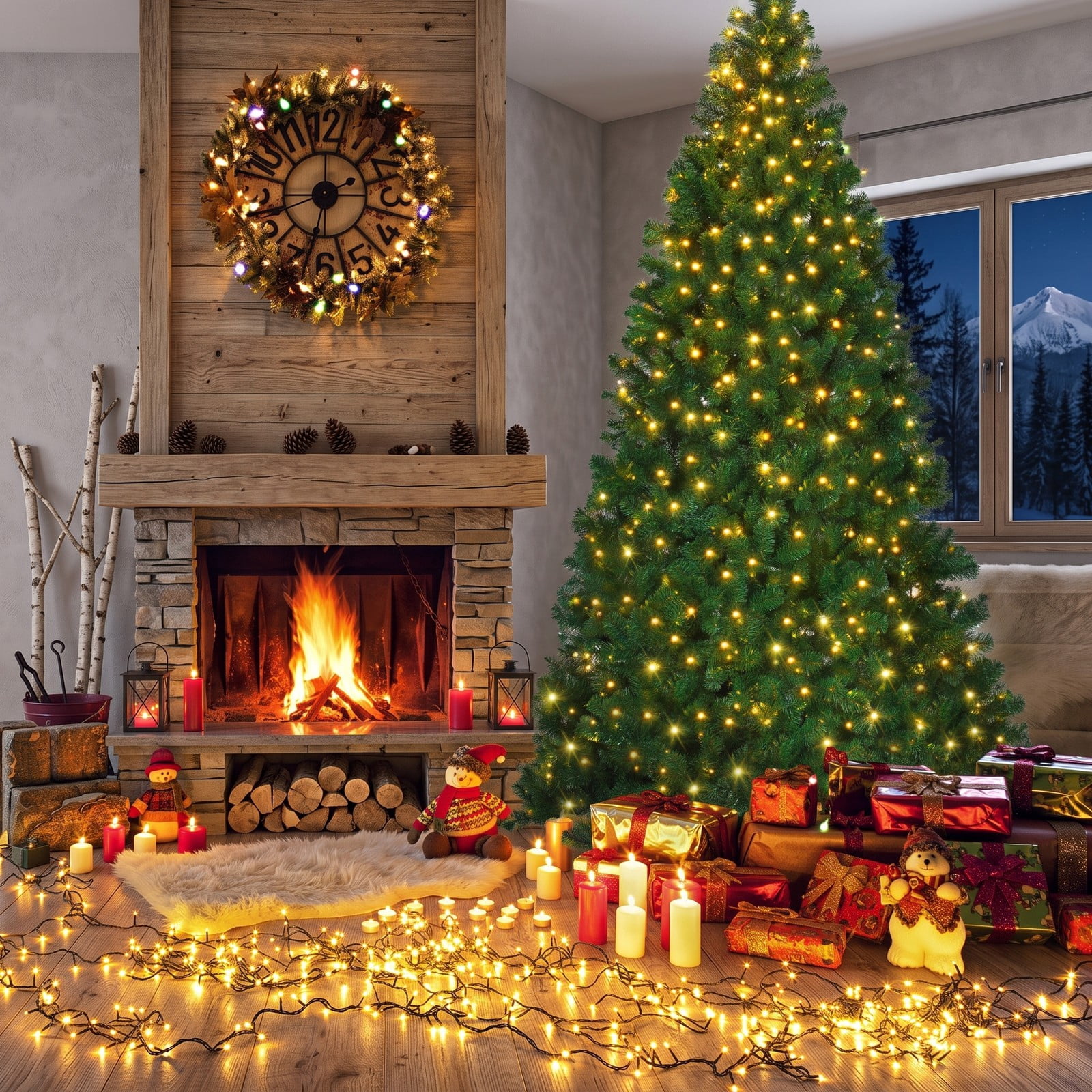 RUIE 9 FT Pre-Lit Artificial Christmas Tree with 700 Warm White LED Lights, 2028 PVC Branch Tips, Hinged Xmas Tree with Metal Stand for Indoor Holiday Home, Green