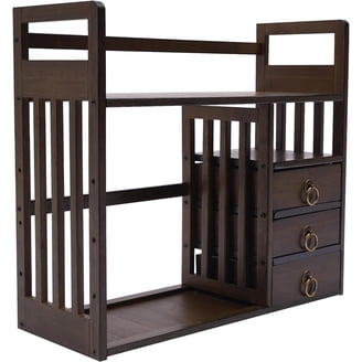 VOVCIG Adjustable Wood Desktop Organizer - Dark Walnut Office Storage Rack & Bookshelf