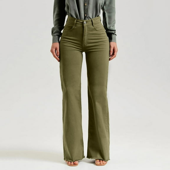 Tittly Jeans for Women Flare Pants Womens Casual Denim Pants Jeans Green Color Bell Jeans Flared Denim Jeans Pants for Women Trendy Sweatpants for Women AG L