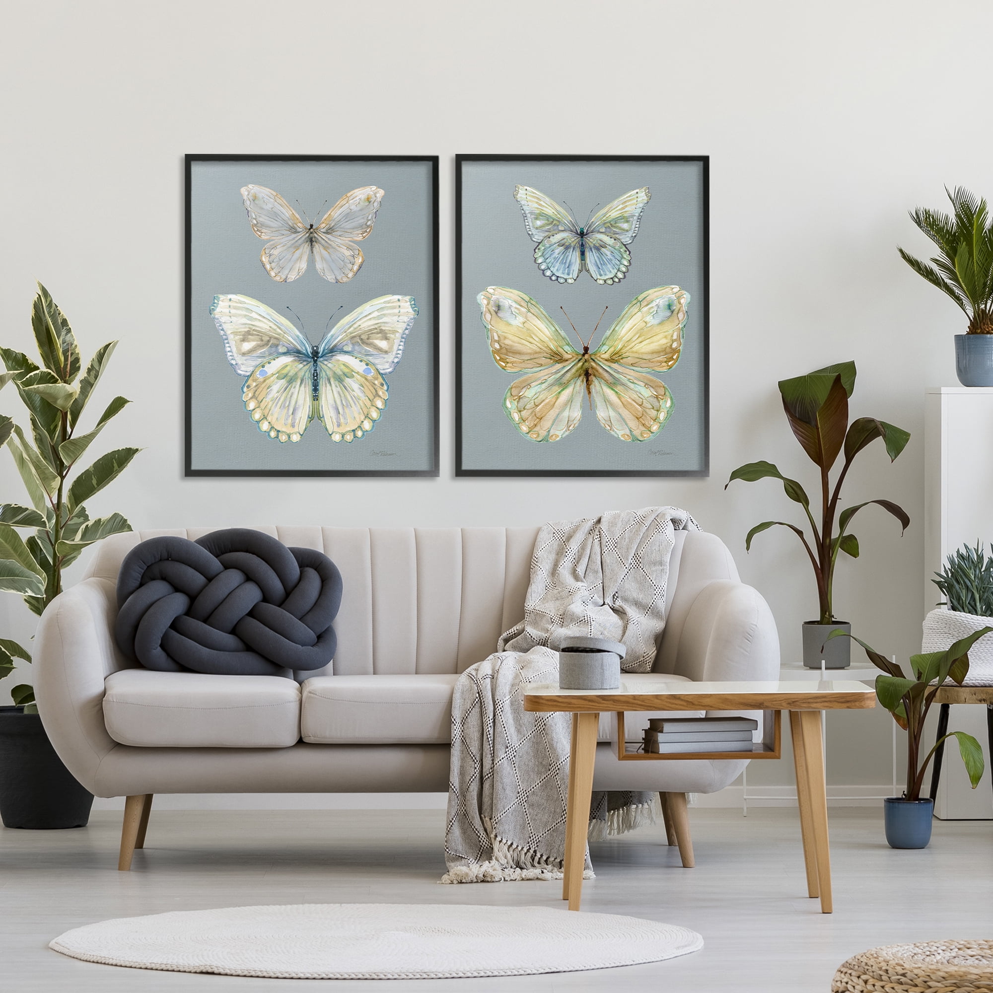 Stupell Industries Butterfly Pairs over Slate 2 Piece Black Framed Giclee Art Set, design by Carol Robinson