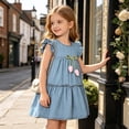 thumbnail image 5 of Zpanxa Girl Dress Girl's Flowy Casual Dress Graphic Print Flutter Sleeve Sleeveless Round Neck Dresses Light Blue 3 Years, 5 of 8
