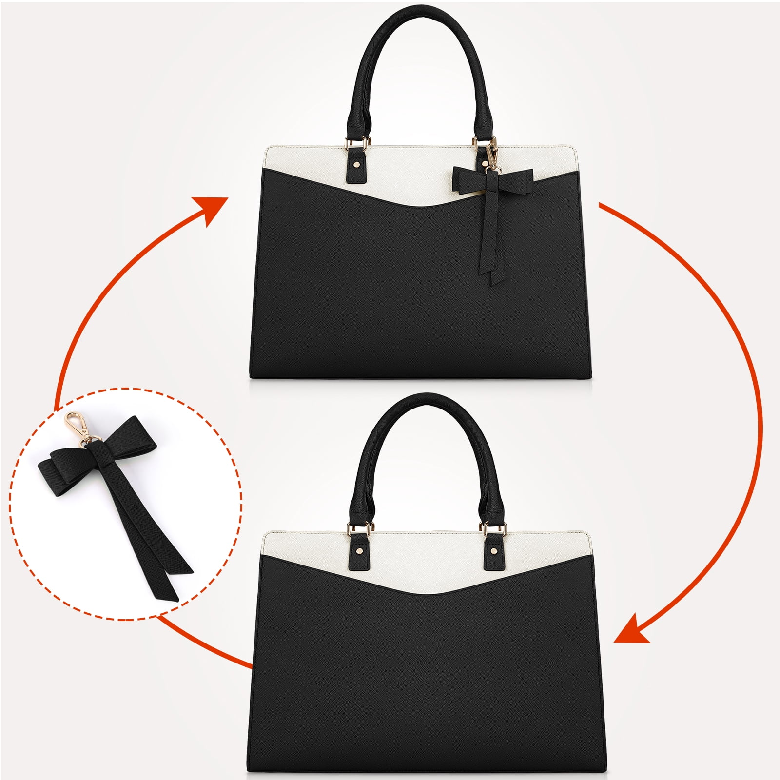 RAINSMORE Laptop Bag for Women 15.6 Inch PU Tote Bag Lightweight Business Office Handbag Work Bag Waterproof Shoulder Briefcase