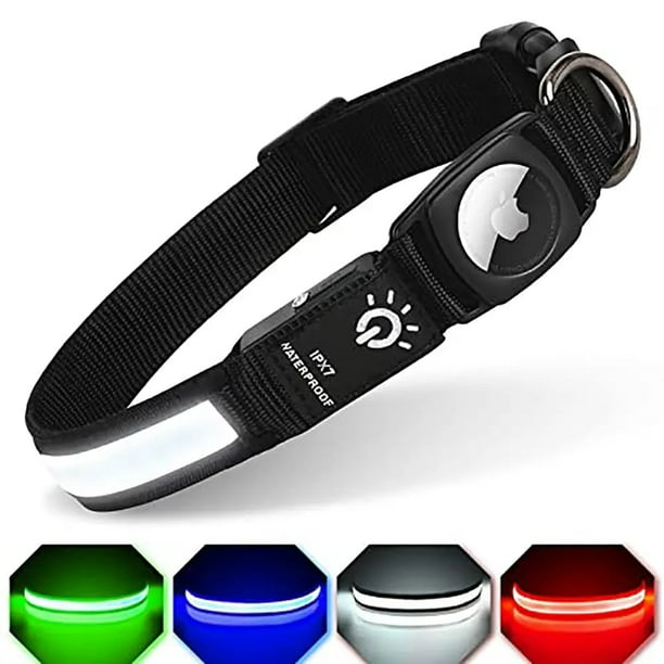 Groomy Apple Airtag Dog Collar With Led Light Quick Release Buckle Airtag Holder Black S