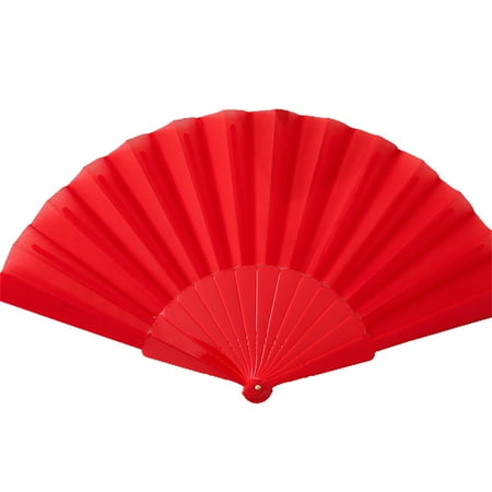 

Farfi Dance Fan Summer Decorative Plastic Frame Portable Handheld Folding Fabric Fan Photography Props (Red)