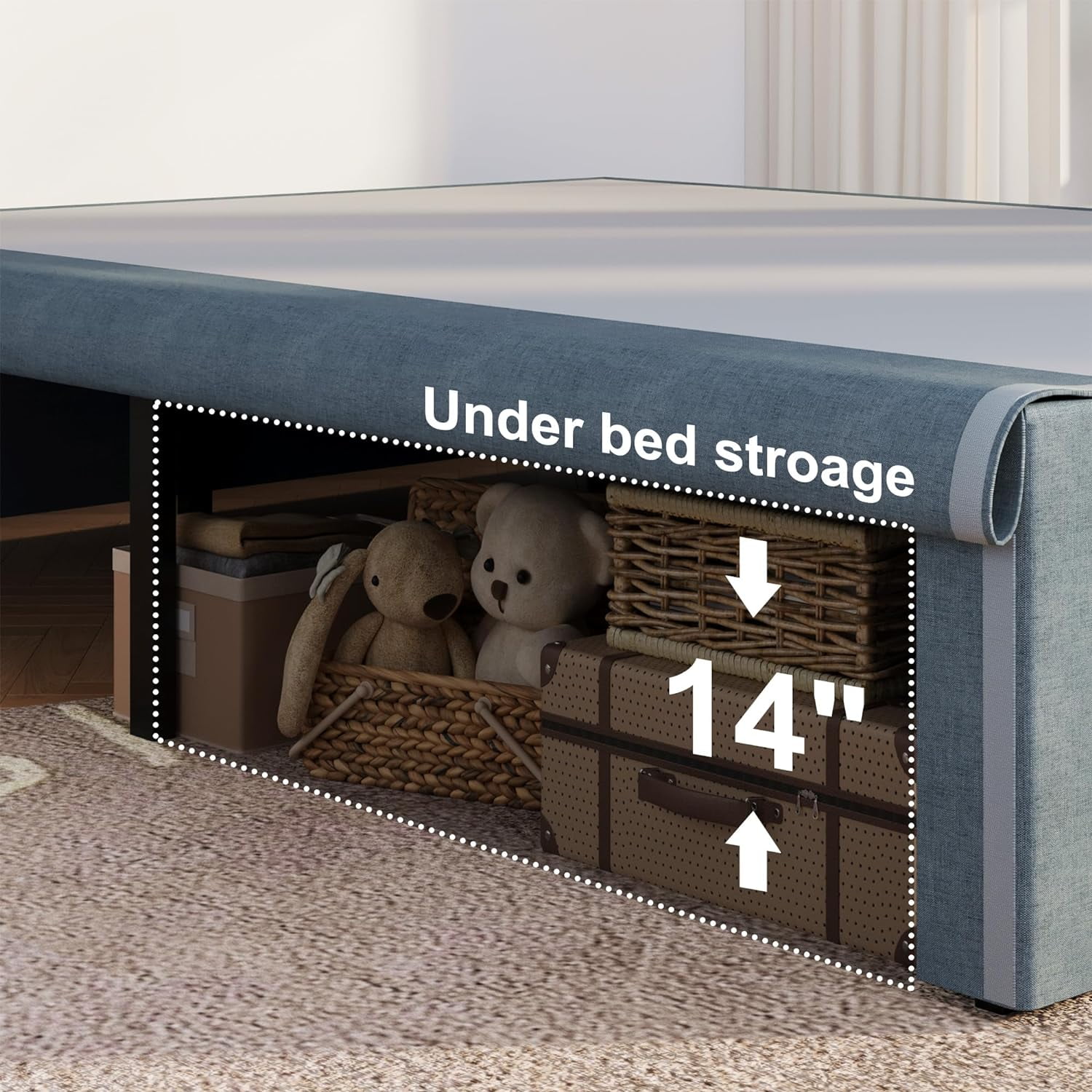 Lutown-Teen 16 inch Twin Metal Platform Bed Frame with Fabric Cover, No Box Spring Needed, Easy to Install, Black