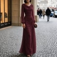 thumbnail image 5 of Shihyeh Women's Elegant Pleated Long Sleeve Flowy Evening Dress, Solid Color Chic Gown, Soft Stretchy Party Dress, 5 of 7