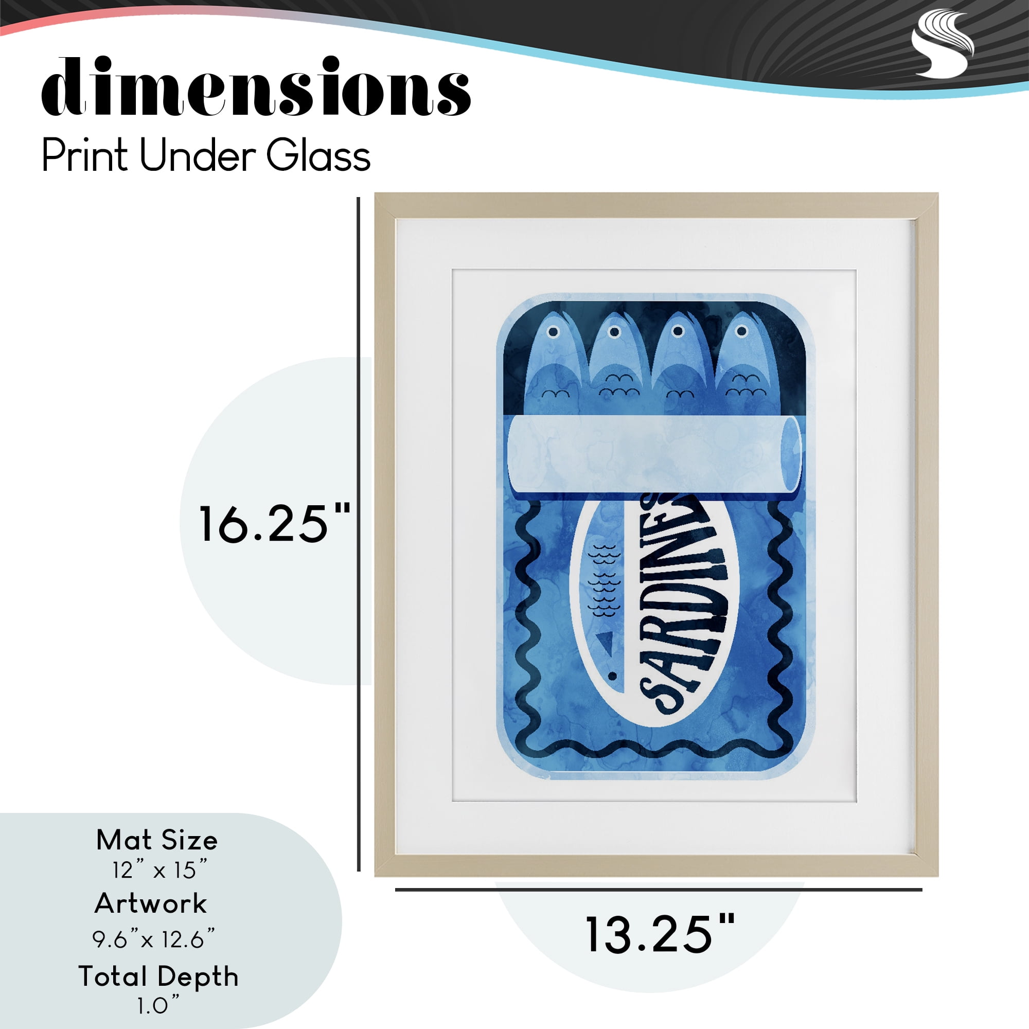 Retro Blue Sardine Tin Birch Framed Print Under Glass, design by Daphne Polselli