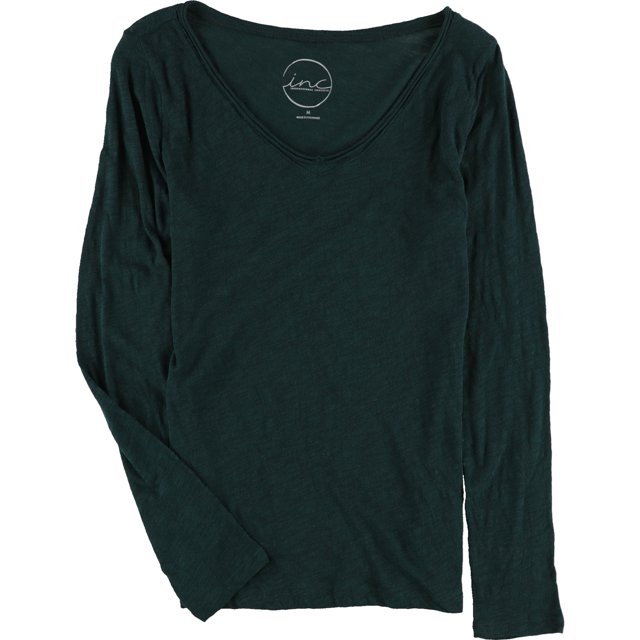 INC Blusa de algodón para mujer, verde, mediana I-N-C Pull-over