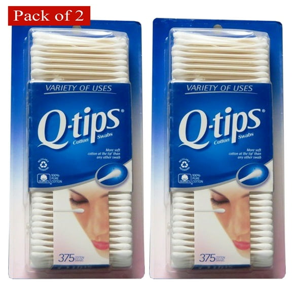 Q Tips Cotton Swabs 375 Count (Pack of 2)