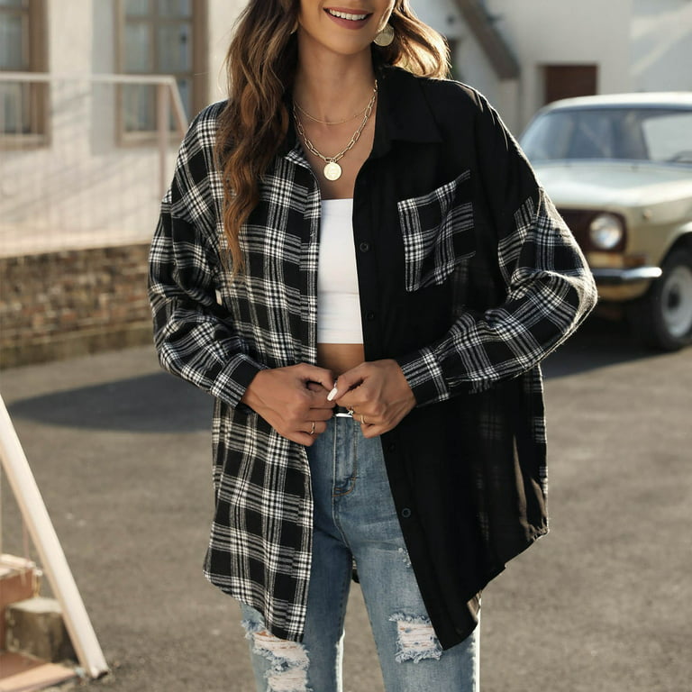Women Vintage Patchwork Oversized Washed Jean Jacket Fashion Loose Long  Sleeve Boyfriend Denim Trucker Jacket Coats at  Women's Coats Shop