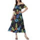 thumbnail image 1 of Vestido Tropical Inspire Chic para Mujer con Mangas Acampanadas Midi Off Shoulder en Azul Marino, 1 of 6