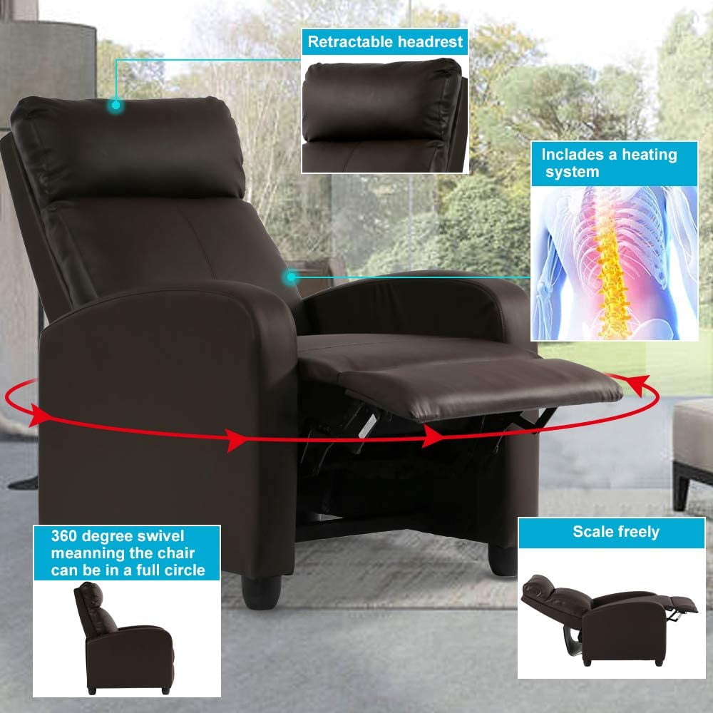 Dkelincs Recliner Chair for Adults Massage Sofa Chair Ergonomic Soft Reading Chair Living Room Chair Single Theater Seating Chair with Remote Control, Brown, Wood