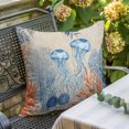 thumbnail image 3 of Throw Pillow Covers, Coastal Jellyfish 16x16 Pillow Covers for Couch/Sofa/Bed, Nautical Ocean Orange Blue Coral Leaves Decorative Square Linen Cushion Pillowcase for Home Decor, 3 of 9