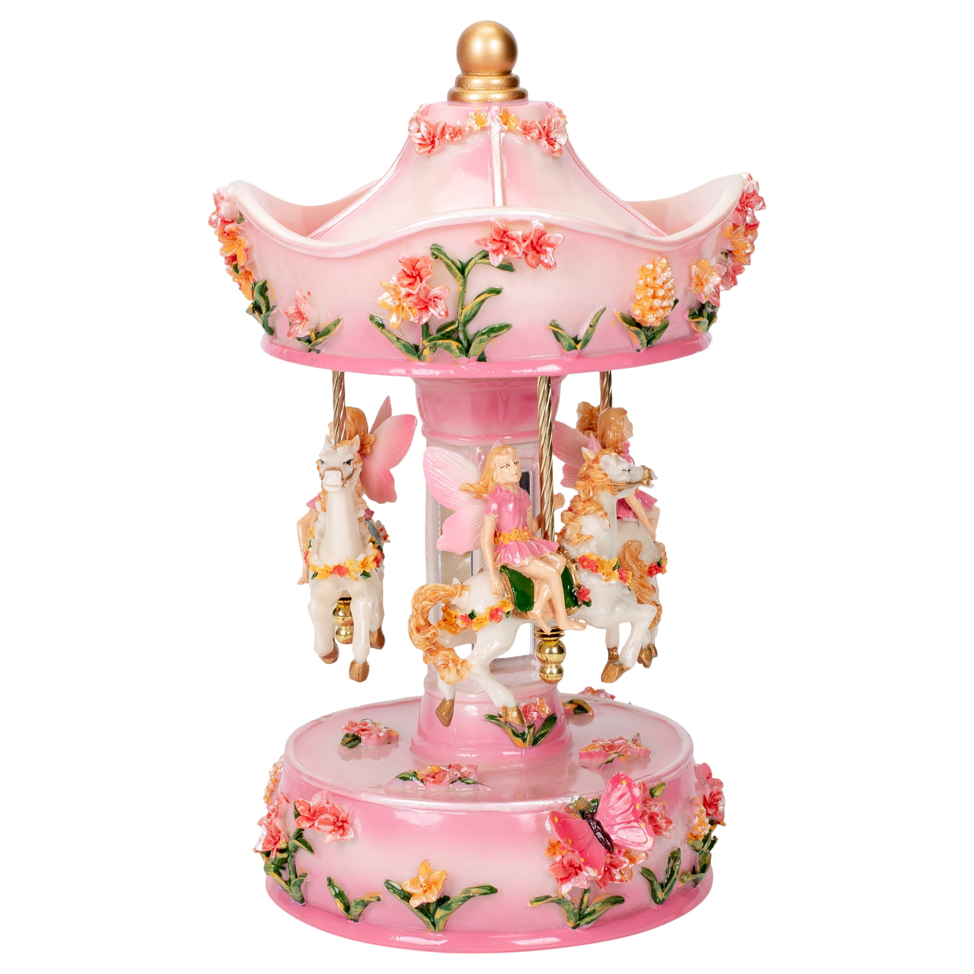 Elanze Designs Pink Floral Fairy Musical Carousel 10 inch Rotating