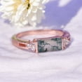 thumbnail image 2 of Baguette Cut Moss Agate Ring Diamond Cluster Ring Rose Gold Plated Engagement Ring Dainty Proposal Ring Gift for Wife, 2 of 4