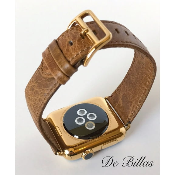24K GOLD 42MM Iwatch Series 1 with Light Cld Brown Leather Gold Plated Buckle