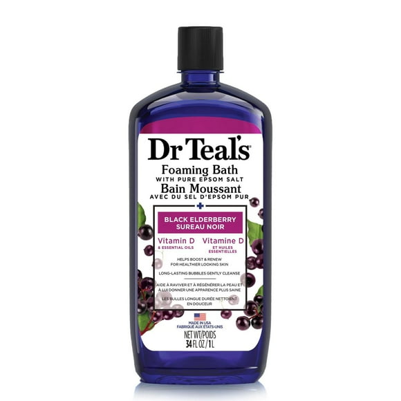 Dr Teal's Foaming Bath with Pure Epsom Salt, Black Elderberry with Vitamin D and Essential Oils, 34 fl oz