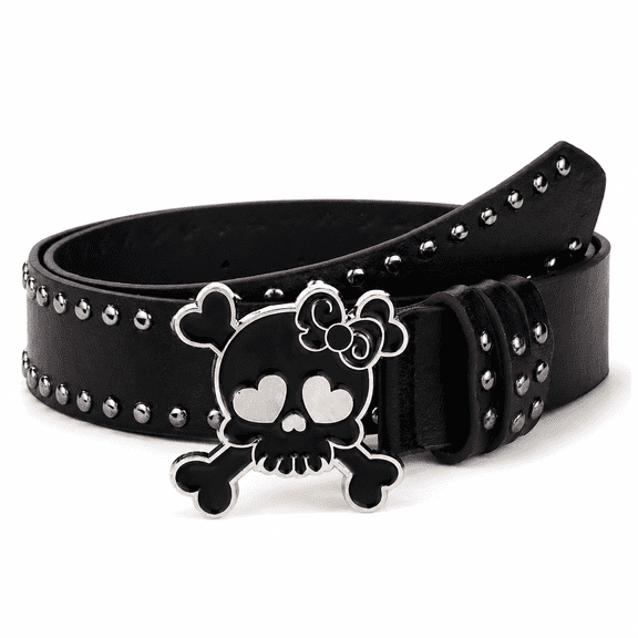 TRISJEM Y2K Skull Studded Belt for Women, Heart-Eye Skull Buckle Punk Goth Waist Belt with Rivet Edges, Concert Festival & Everyday Streetwear, 5 Colors, Fits Waist 33"-35"