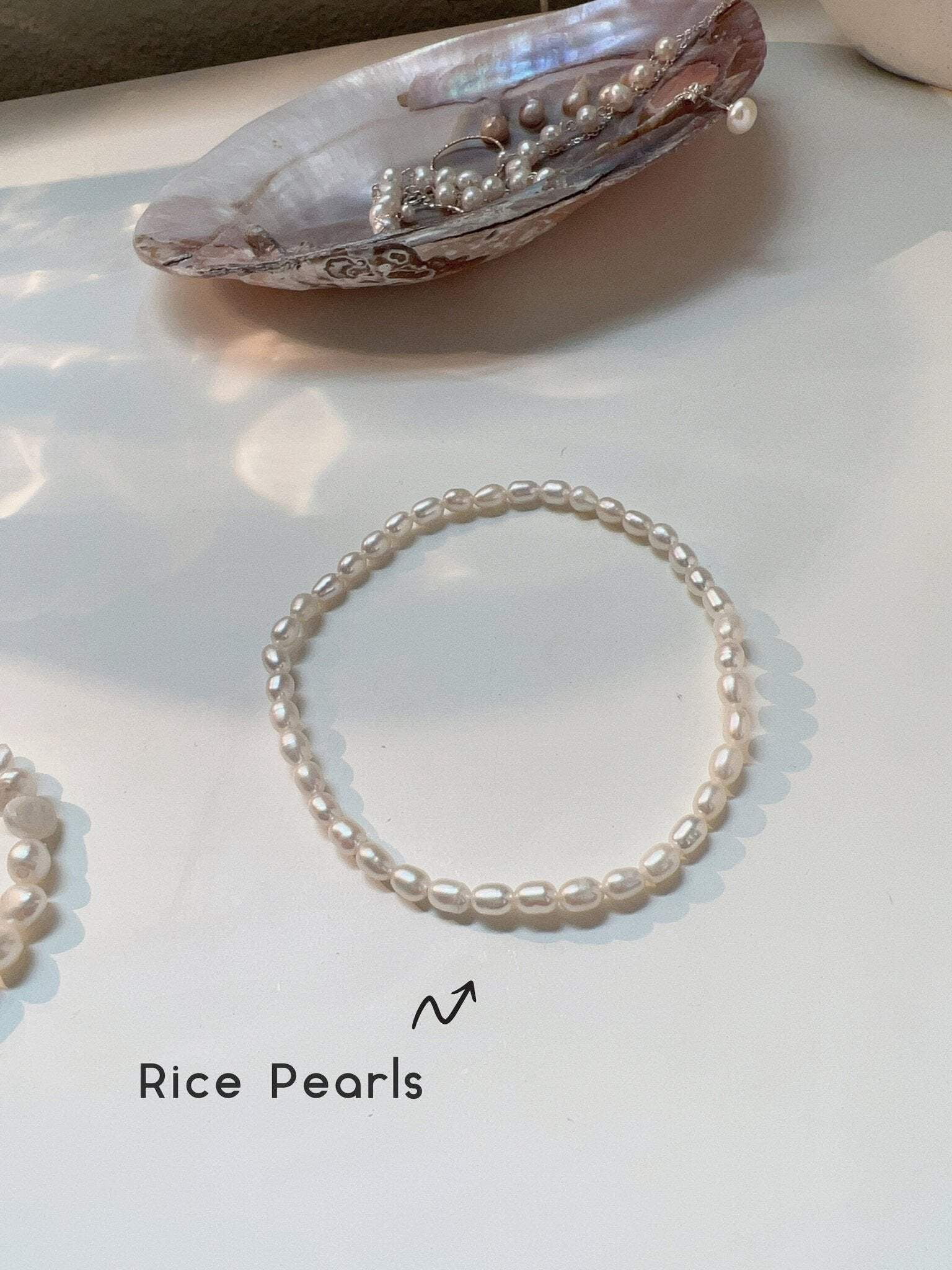 Fresh Water Pearl Stretch Anklet with Baroque or Rice Pearl - Shanali Jewelry