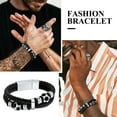 thumbnail image 6 of Bestyle Black Leather Bracelet for Men Fashion Stainless Steel Football Bead Wirstband for Christmas Valentine's Day Gift, 7.5Inch, 6 of 9